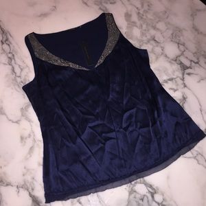 NWT Ellie Tahari Navy Lace Silk Cami Top Large